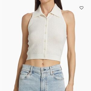 Alice + Olivia Cream Collared Crop Top